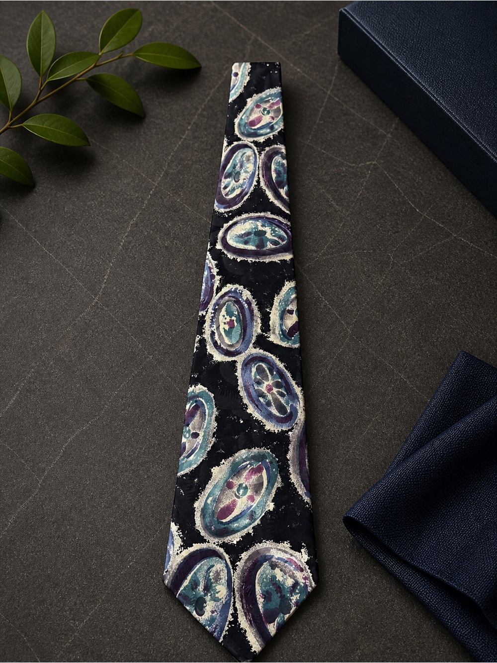 Bachrach Abstract Silk Tie Blue Purple Geometric